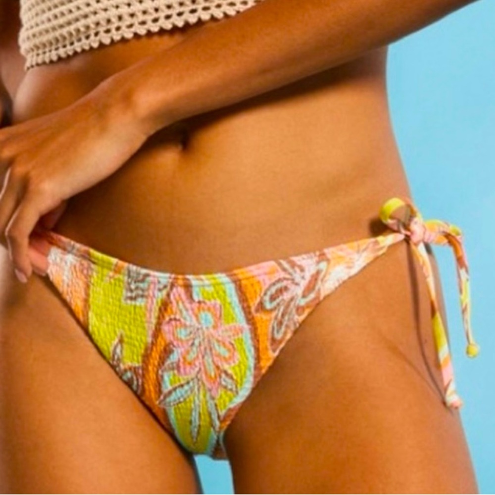 ROXY Floradelic smocked Tie-Side Bikini Bottom SIZE large 🌼 NEW w tags